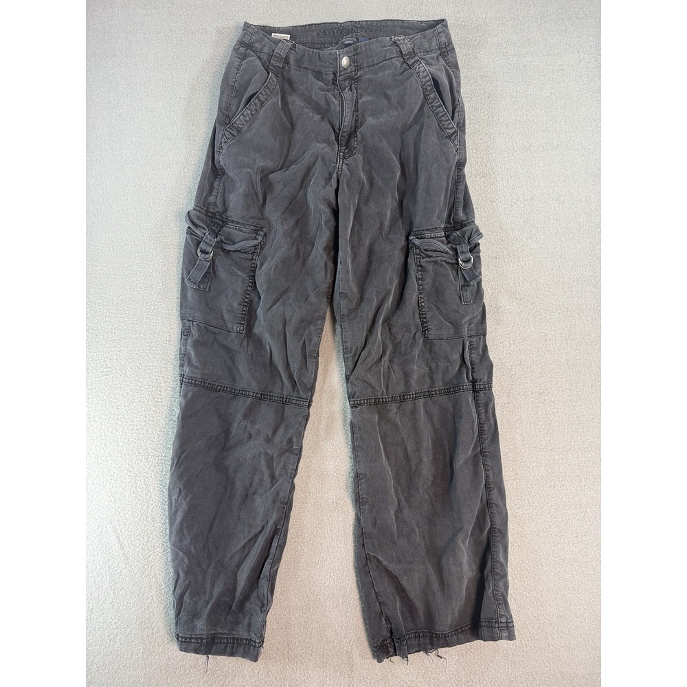 American Eagle Cargo Pants Womens 6 Gray Super High-Rise Baggy Wide Leg Stretch